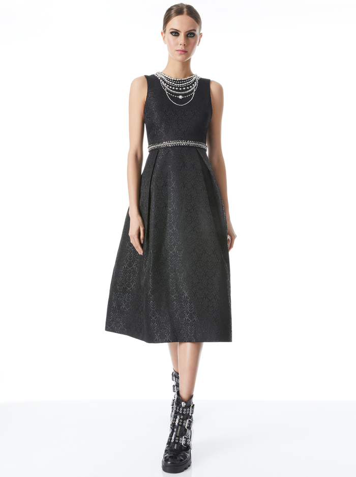 CHERRA PEARL NECK MIDI DRESS - BLACK image 2 - Alice And Olivia