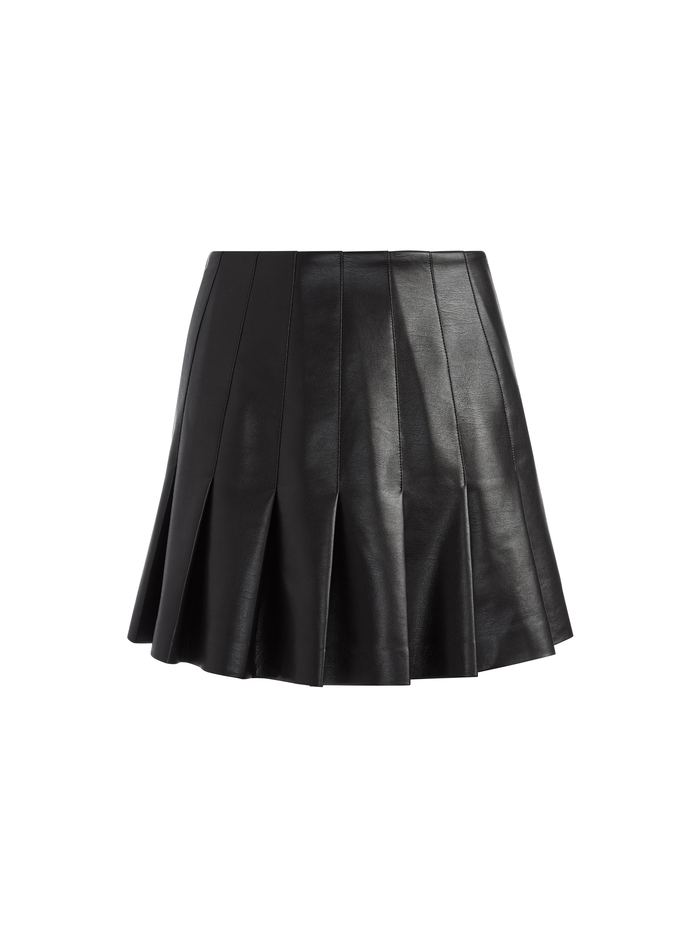 Carter Pleated Vegan Leather Mini Skirt In Black | Alice And Olivia