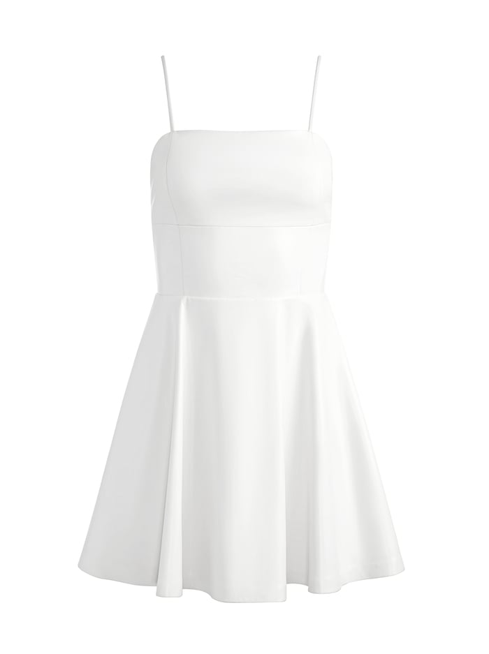 AUTUMN VEGAN LEATHER FIT FLARE DRESS - OFF WHITE image 5 - Alice And Olivia