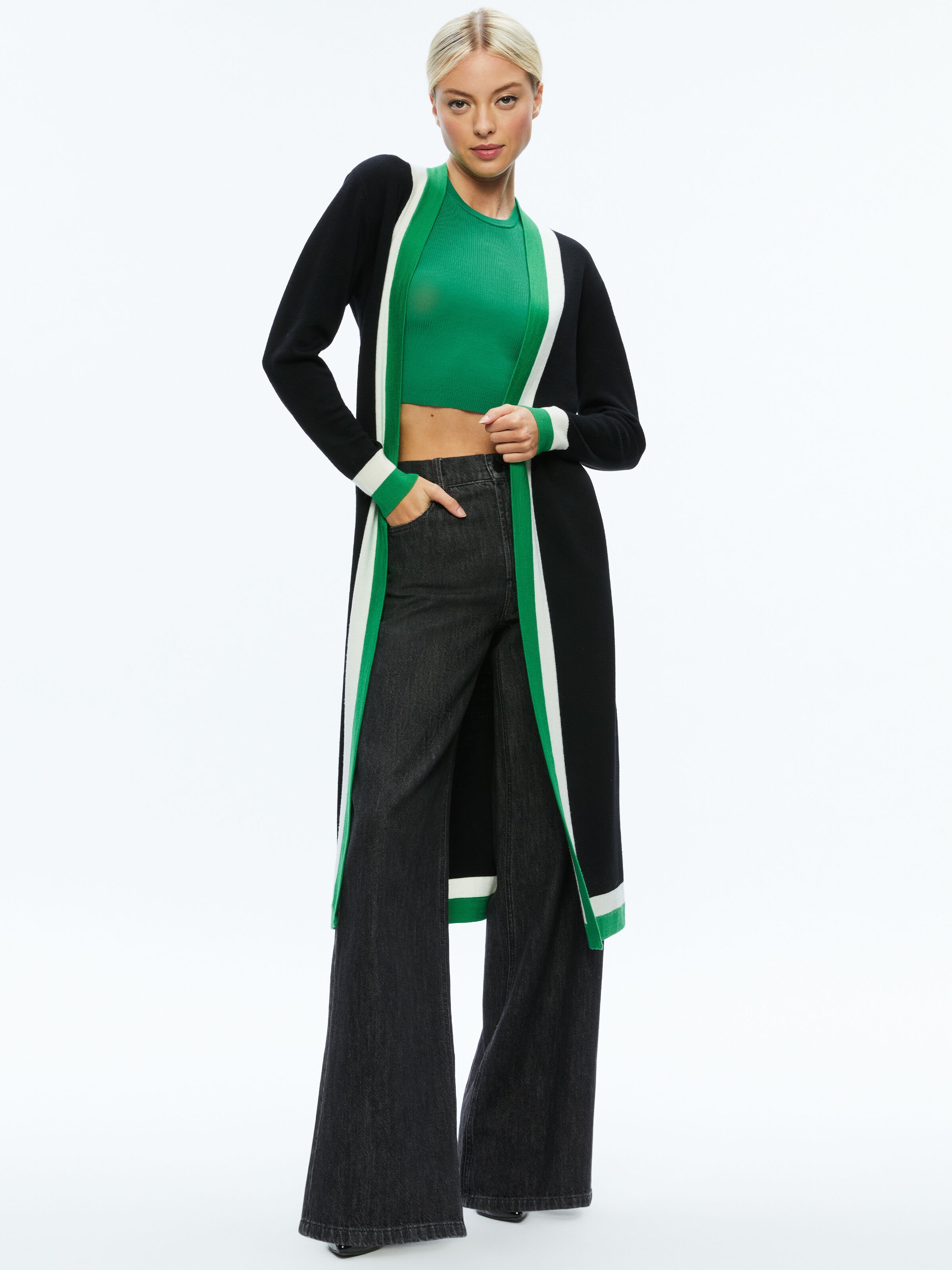 Bradford Cardigan In Black light Emerald ecru Alice Olivia