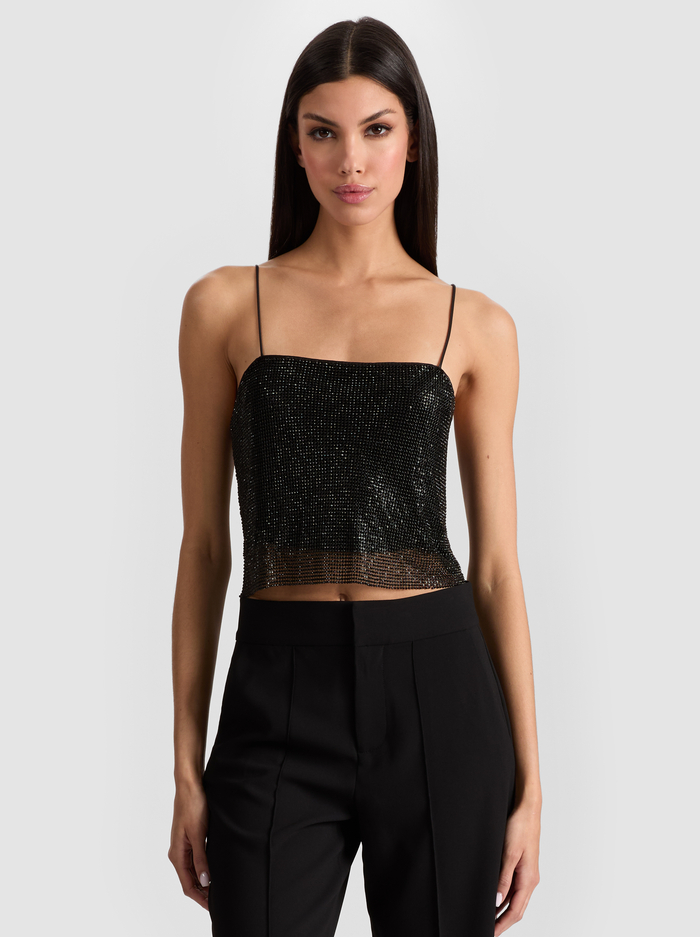 GRAZI CHAINMAIL TOP - BLACK - Alice And Olivia