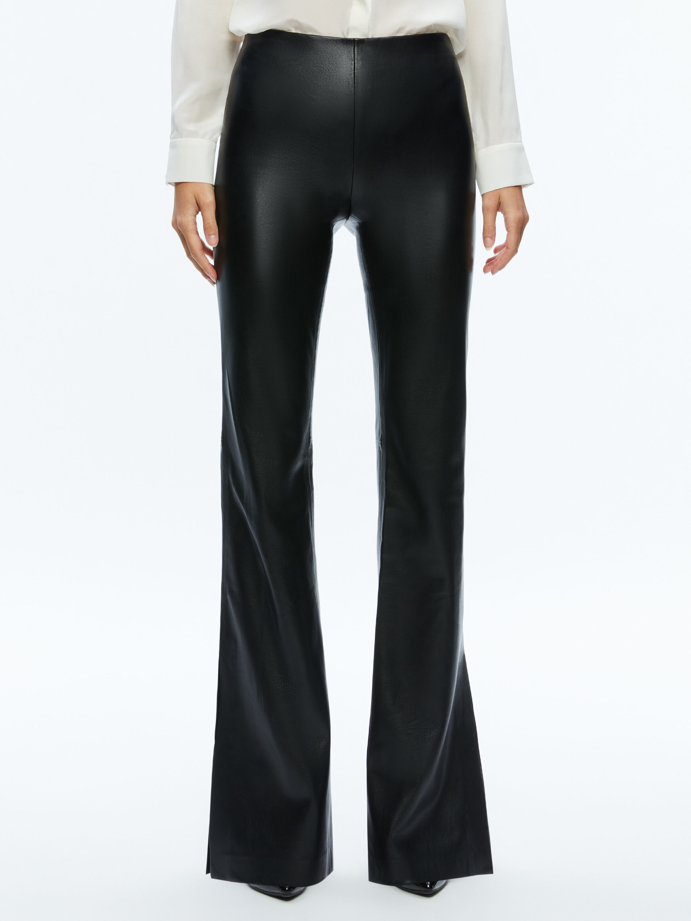 Tina Vegan Leather Split Hem Pant In Black Alice Olivia