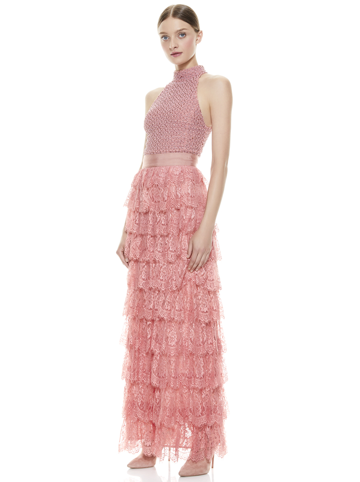 ELLA LACE TIERED MAXI GOWN SKIRT - ROSE image 4 - Alice And Olivia