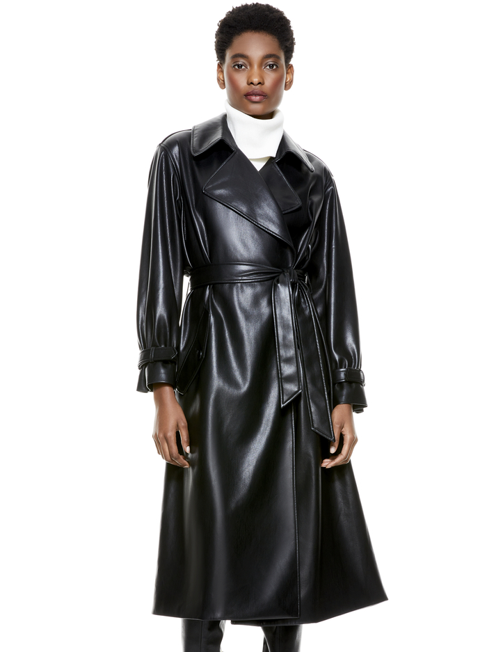 Nevada Vegan Leather Coat In Black Alice And Olivia Walking into the alice + olivia presentation felt like riding it's a small world at disneyland. nevada vegan leather coat