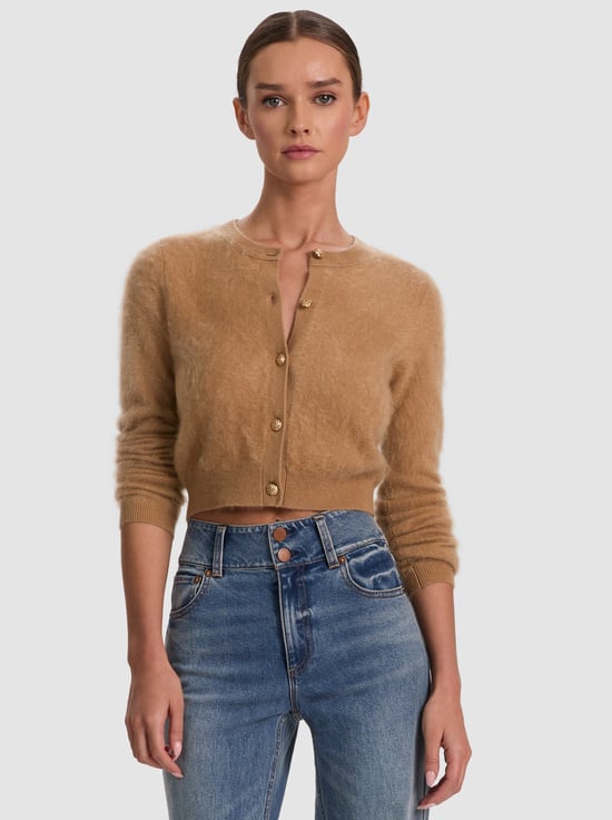 LIGHT PRALINE-DOLLIE BRUSHED CASHMERE CARDIGAN