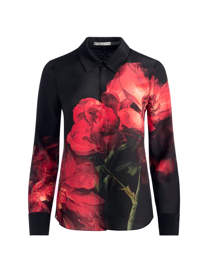 BRADY SILK BLOUSE - PEONY PETALS BRIGHT RUBY image 5 - Alice And Olivia