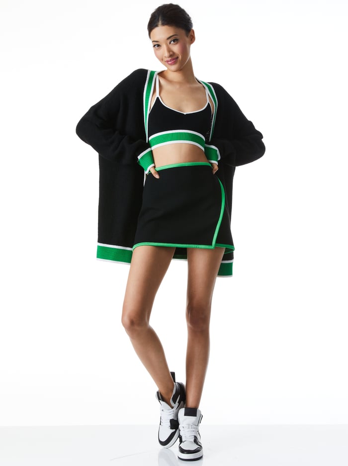 BARRY OVERSIZED V-NECK CARDIGAN - BLACK/GARDEN GREEN image 2 - Alice And Olivia