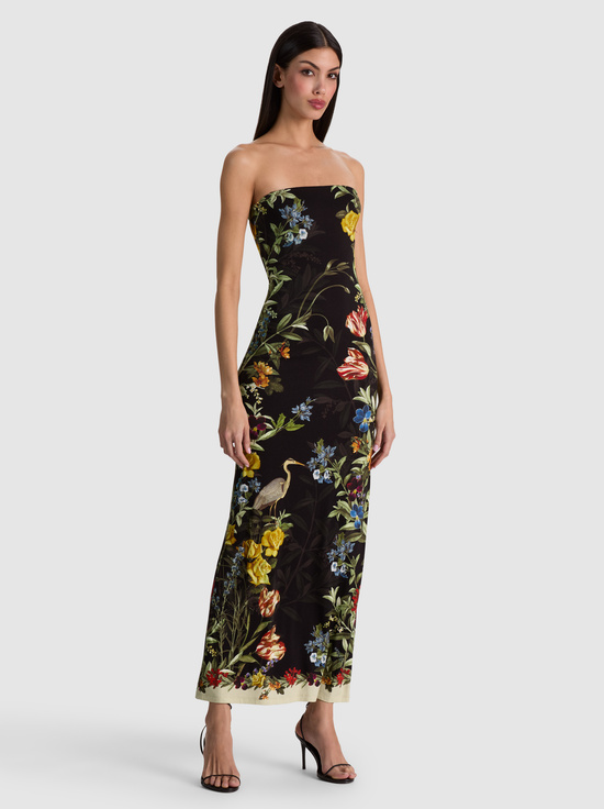 DESERT SPRIGS BLACK-DELORA STRAPLESS MIDI DRESS