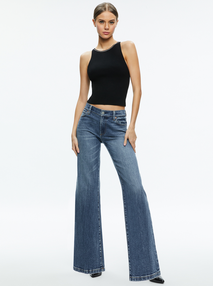 VAL CRYSTAL FRINGE CUTOUT TANK - BLACK image 2 - Alice And Olivia