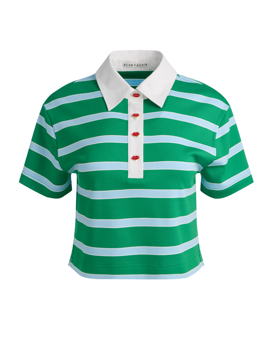 GREEN APPLE/CAROLINA BLUE STRI-LYLE RUGBY POLO TOP