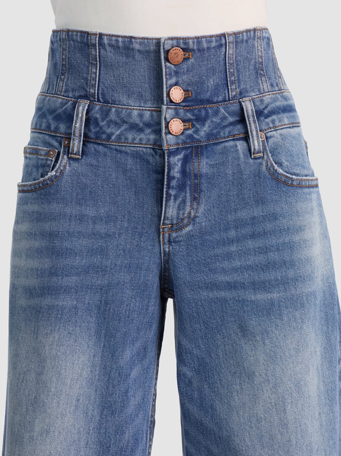 WHIT ULTRA HIGH BUTTON FRONT JEAN - BROOKLYN BLUE image 3 - ALICE + OLIVIA