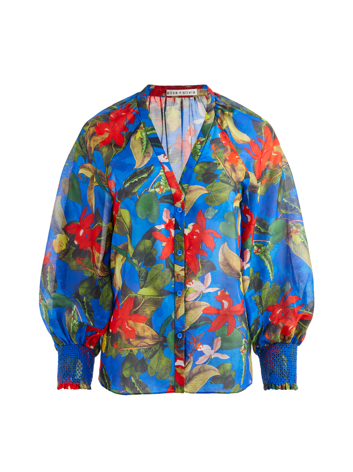 LANG BUTTON DOWN BLOUSE - TROPICAL SUNRISE SAPPHIRE image 5 - Alice And Olivia