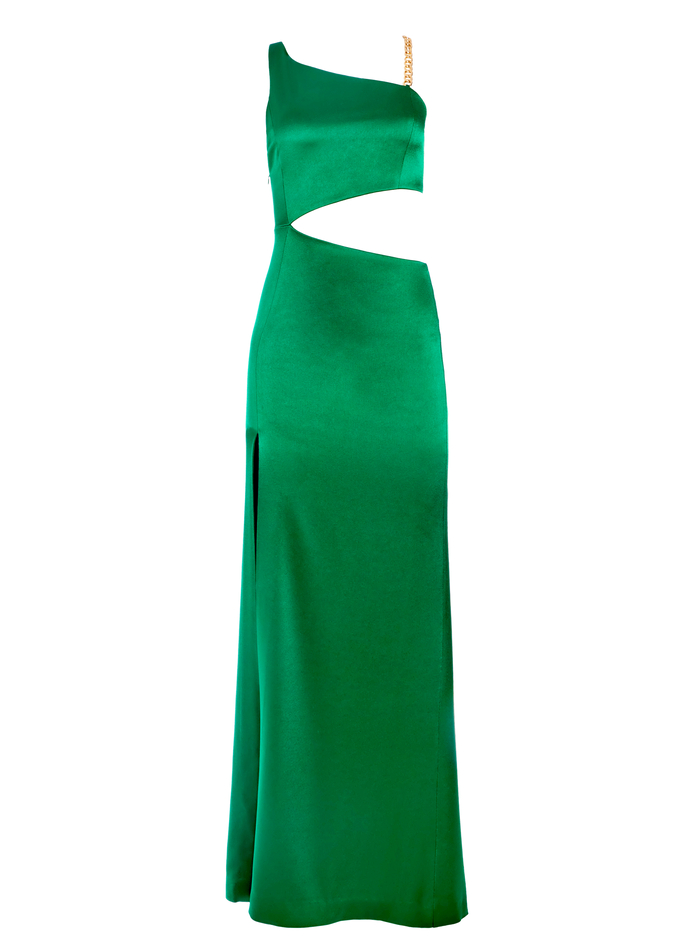 KAROLINE CHAIN SHOULDER CUTOUT GOWN - EMERALD image 5 - Alice And Olivia