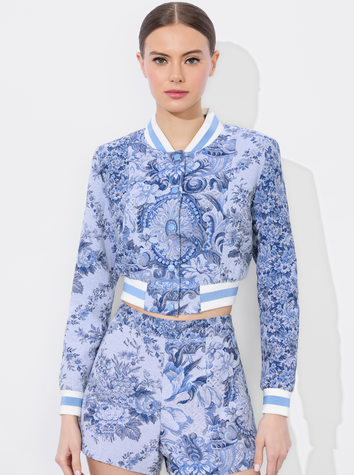 BARTON VARSITY JACKET - BLUE MULTI - Alice And Olivia