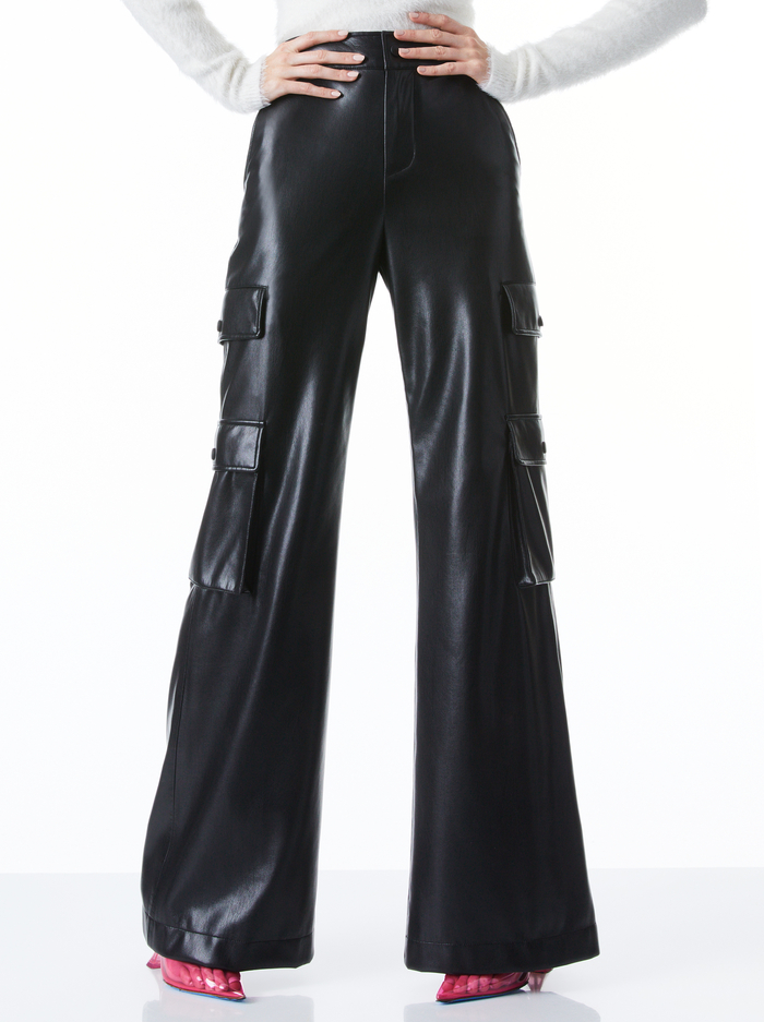 HAYES VEGAN LEATHER WIDE LEG PANT - BLACK - Alice And Olivia