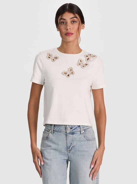 CINDY EMBELLISHED CUTOUT TEE