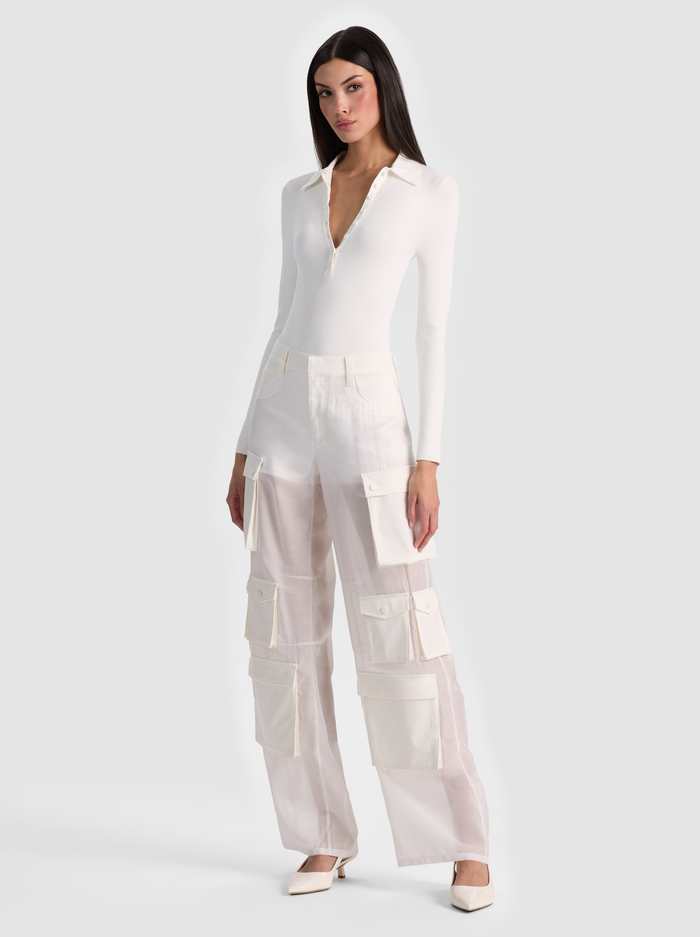 OLYMPIA SHEER COMBO CARGO PANT - OFF WHITE image 4 - ALICE + OLIVIA