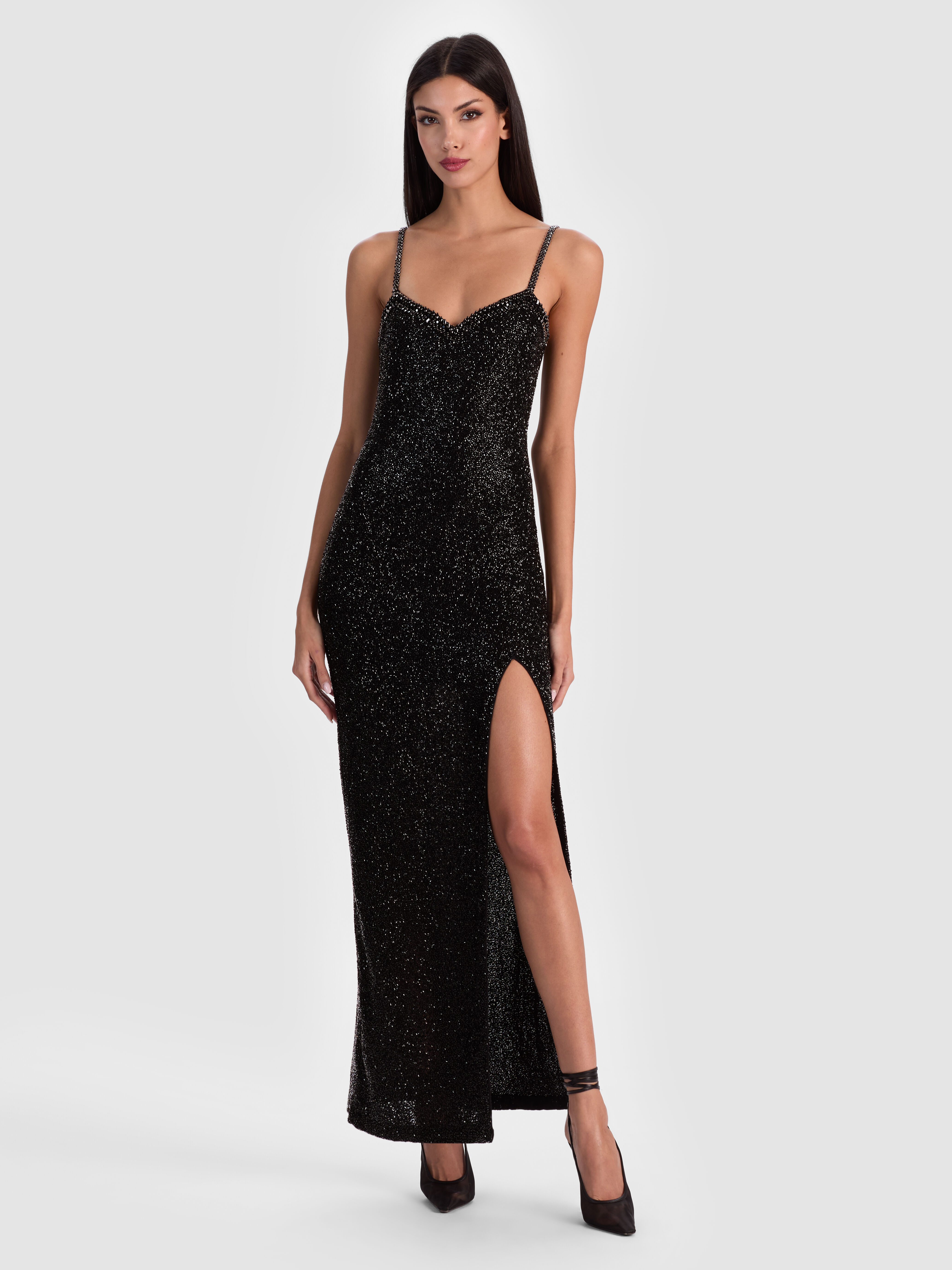 NINA EMBELLISHED MAXI DRESS in BLACK | ALICE + OLIVIA