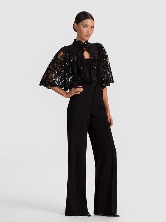 BLACK-AURELIA EMBELLISHED LACE CAPELET