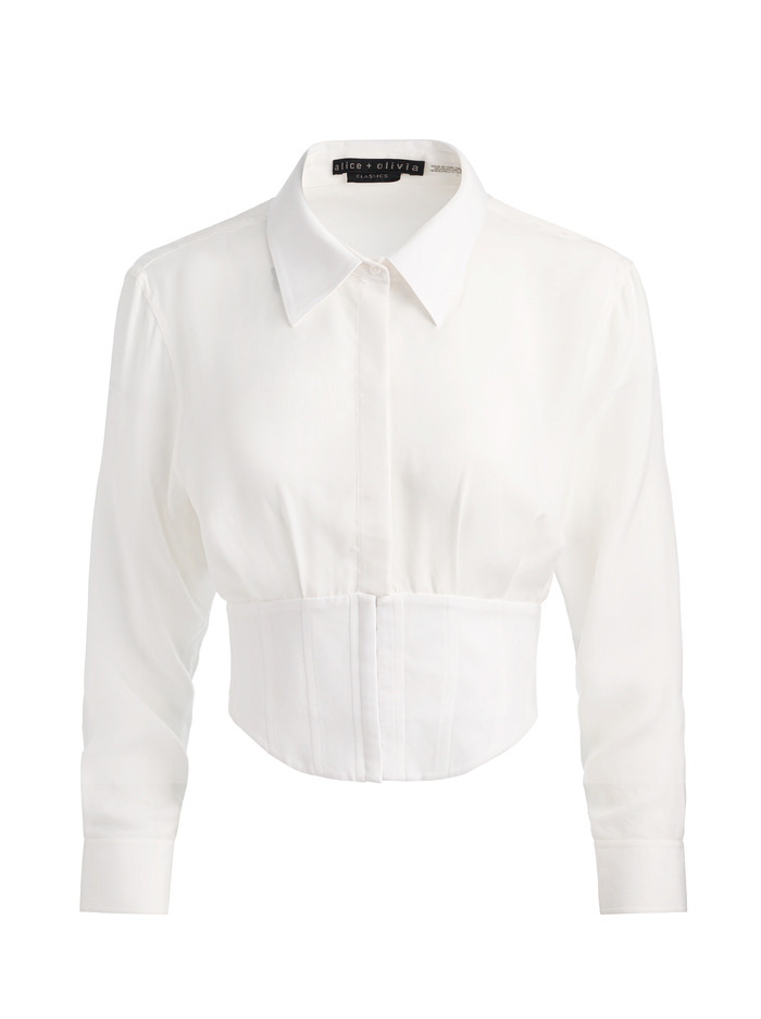 EDIE SEAMED CORSET BUTTON DOWN - OFF WHITE image 6 - ALICE + OLIVIA