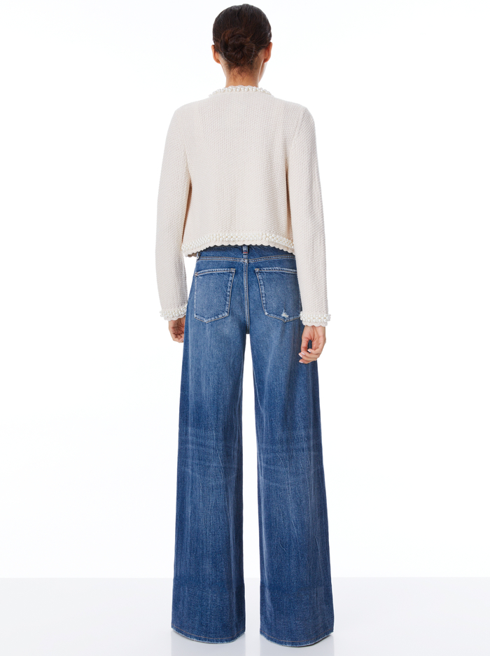 NOELLA KNIT JACKET WITH PEARLS - SAND MARL/PEARL image 1 - Alice And Olivia