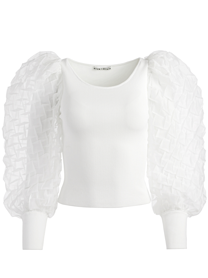 ABELLA PUFF SLEEVE SQUARE NECK SWEATER - SOFT WHITE image 5 - Alice And Olivia