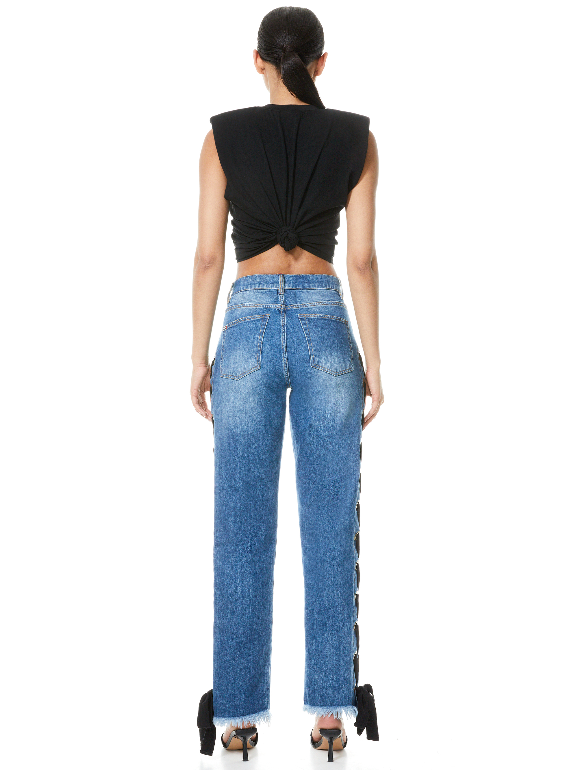 Shayne Lace Up Ribbon Jean In Best Intentions/blk | Alice And Olivia