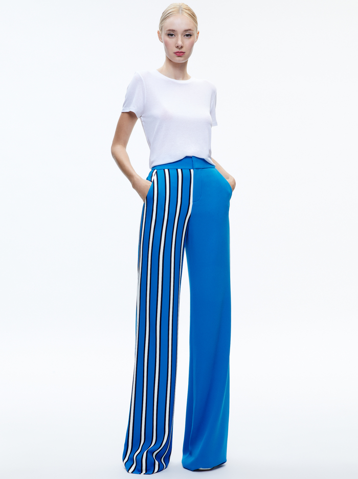 DYLAN HIGH RISE COLORBLOCK PANT - TEAKWOOD STRIPE FRENCH BLUE image 4 - Alice And Olivia