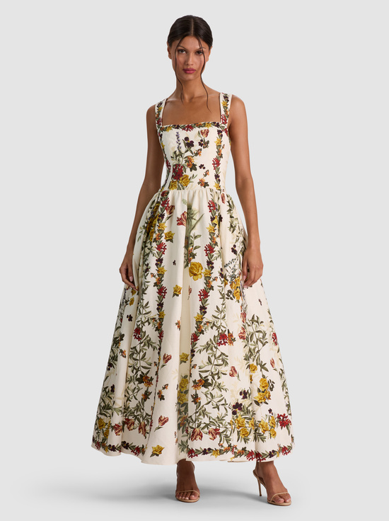 DESERT SPRIGS VANILLA-VERA MIDI DRESS