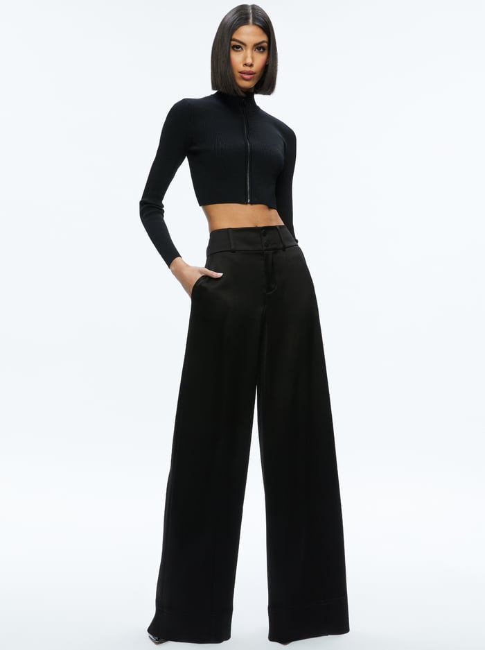 DORRIS RIBBED ZIP UP CARDIGAN - BLACK image 2 - Alice And Olivia