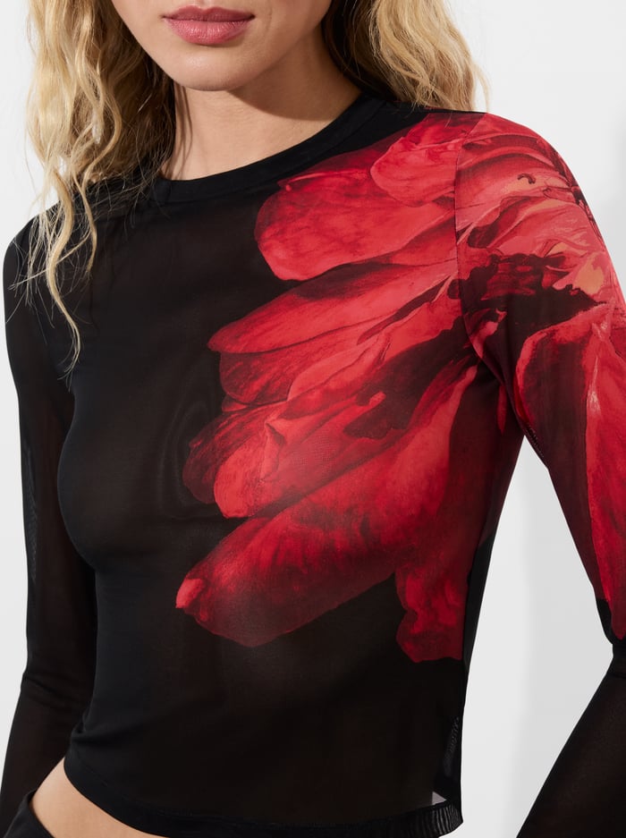 DELAINA MESH TOP - PEONY PETALS BRIGHT RUBY image 3 - Alice And Olivia