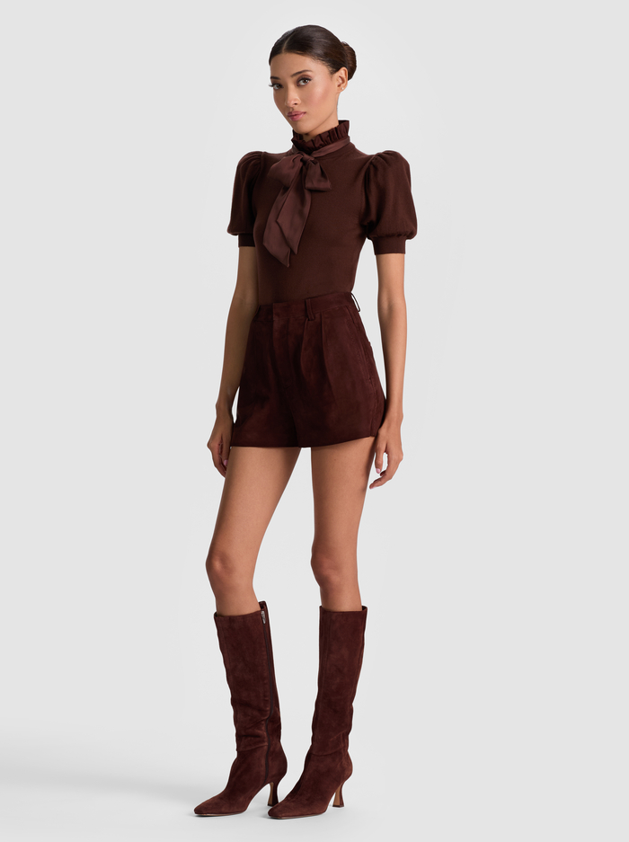 CHASE PUFF SLEEVE SWEATER - DARK CHOCOLATE image 4 - Alice And Olivia