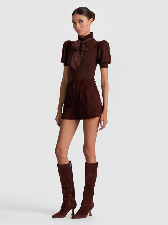 DARK CHOCOLATE-CHASE PUFF SLEEVE SWEATER