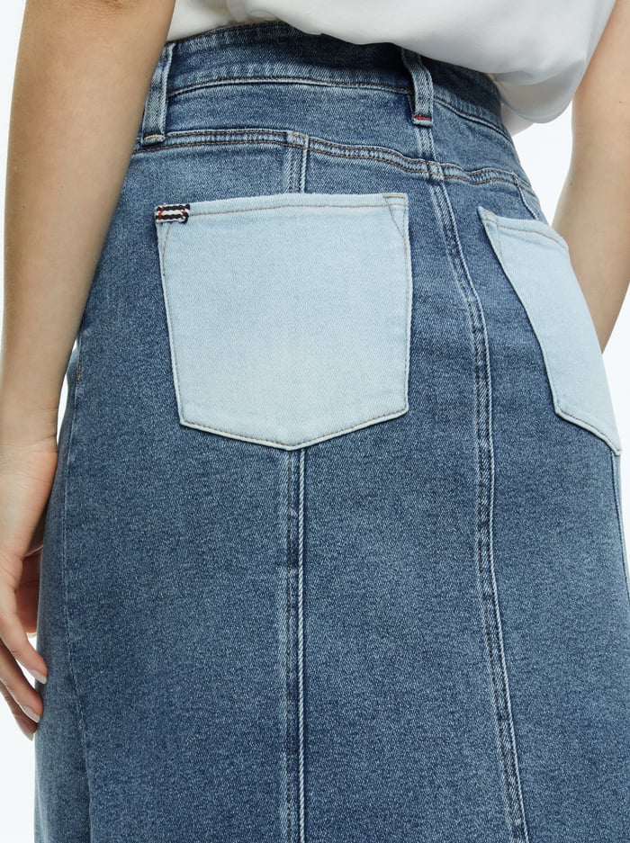 RYE DENIM TWO TONE MAXI SKIRT - BROOKLYN BLUE/GEORGIA VNT BLU image 3 - Alice And Olivia