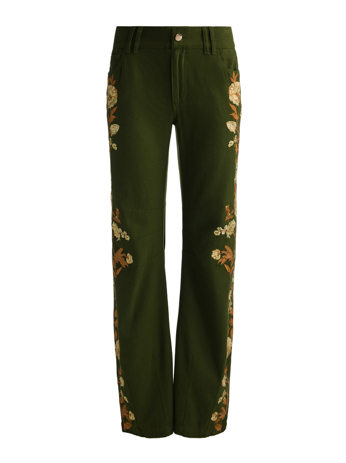 AKERS EMBROIDERED PANT - DARK OLIVE/MULTI image 6 - ALICE + OLIVIA