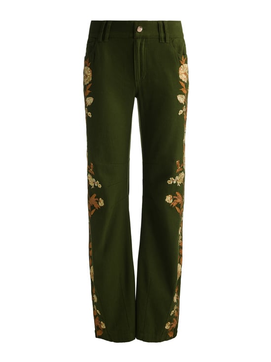 DARK OLIVE/MULTI-AKERS EMBROIDERED PANT