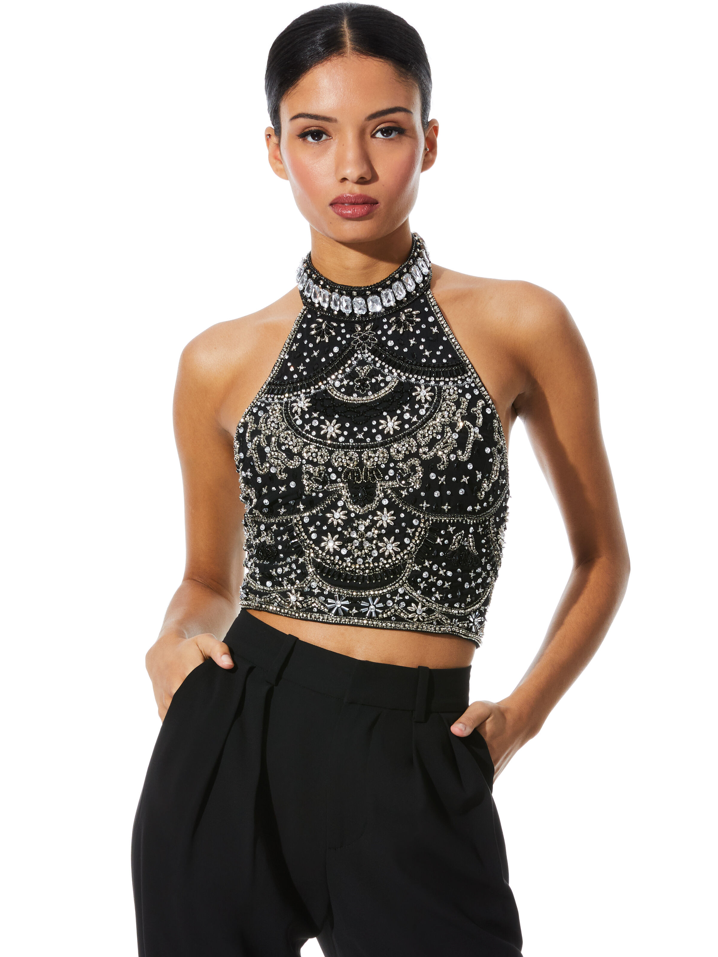High neck embellished top new arrivals