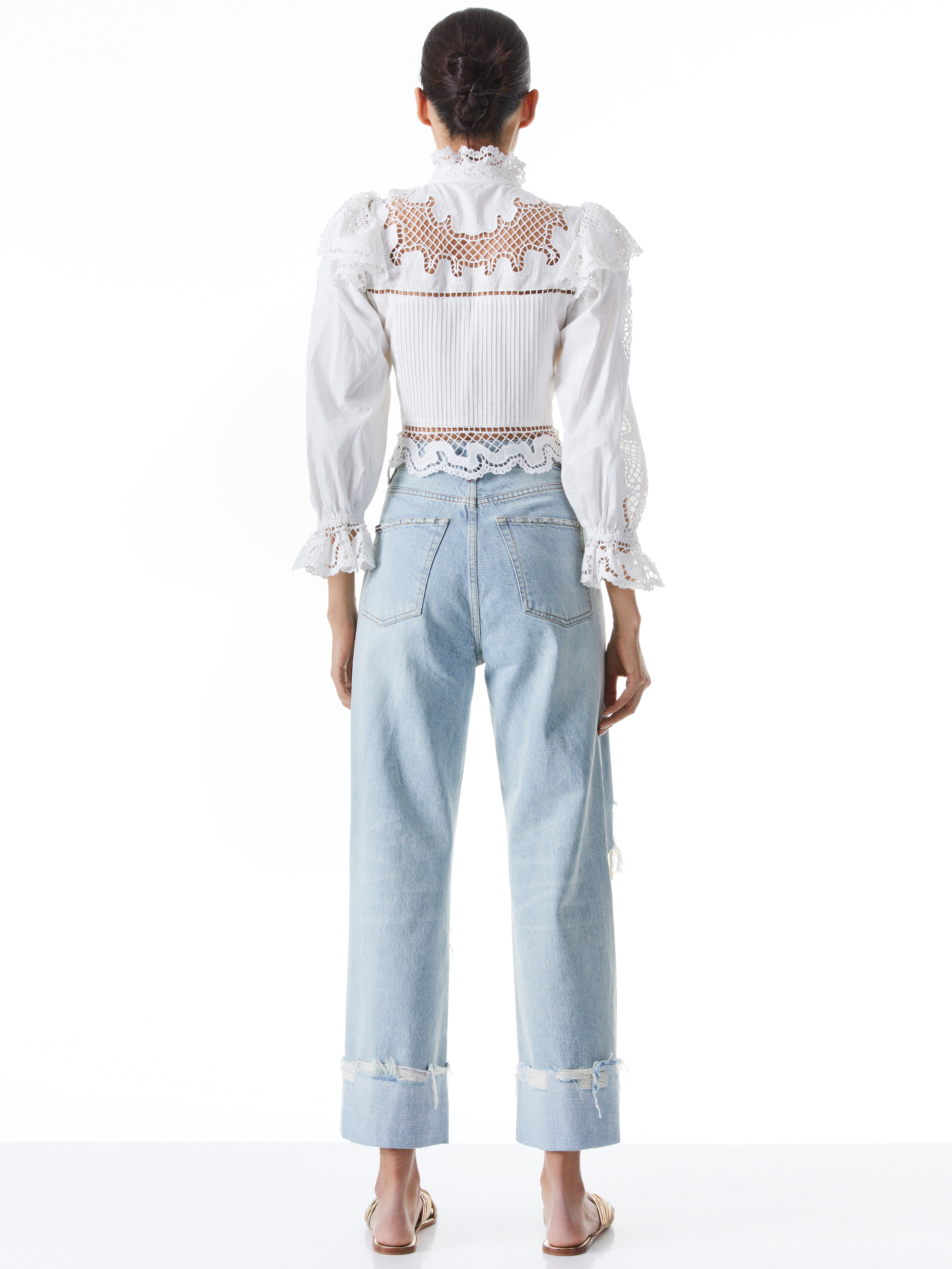Marlo Eyelet Ruffle Blouse In Off White | Alice + Olivia