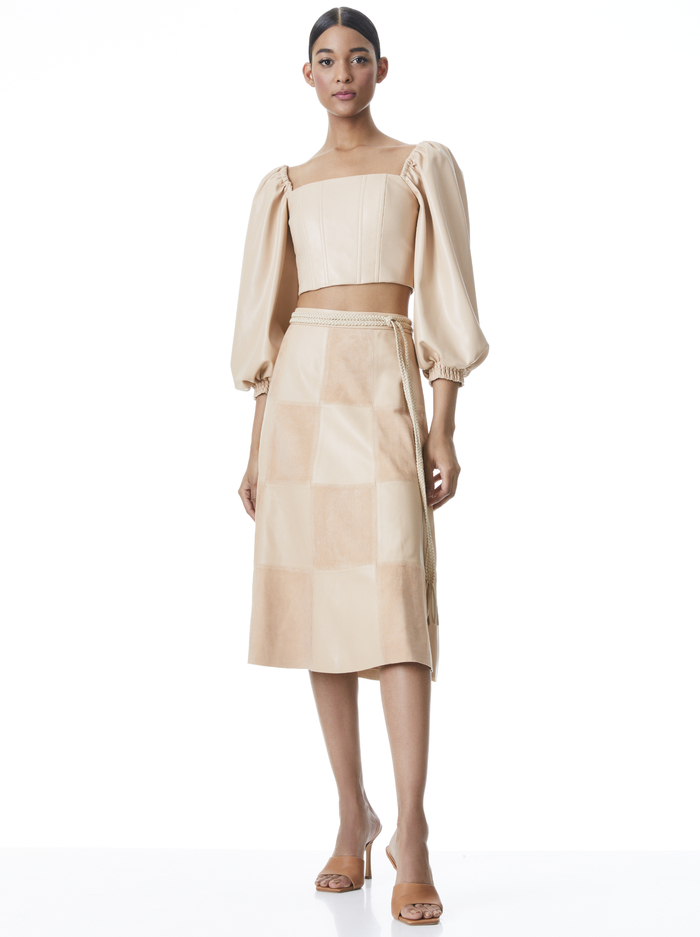SOSIE SUEDE PATCHWORK MIDI SKIRT - ALMOND image 2 - Alice And Olivia