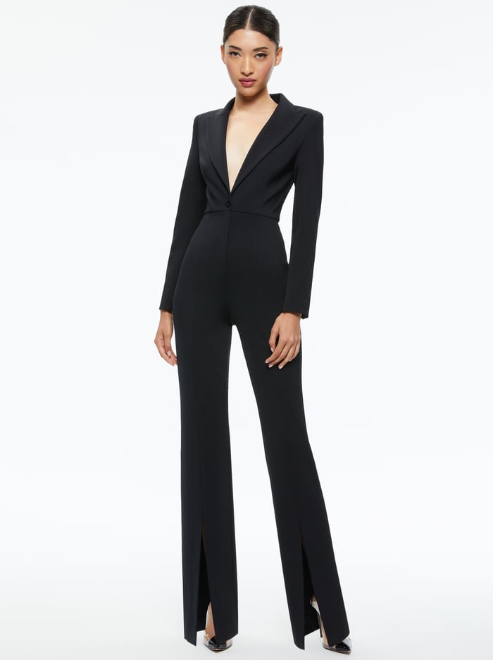 DONOVAN BLAZER FITTED JUMPSUIT - BLACK - Alice And Olivia
