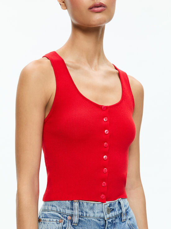 RED APPLE-DARYN BUTTON THROUGH CROPPED TANK