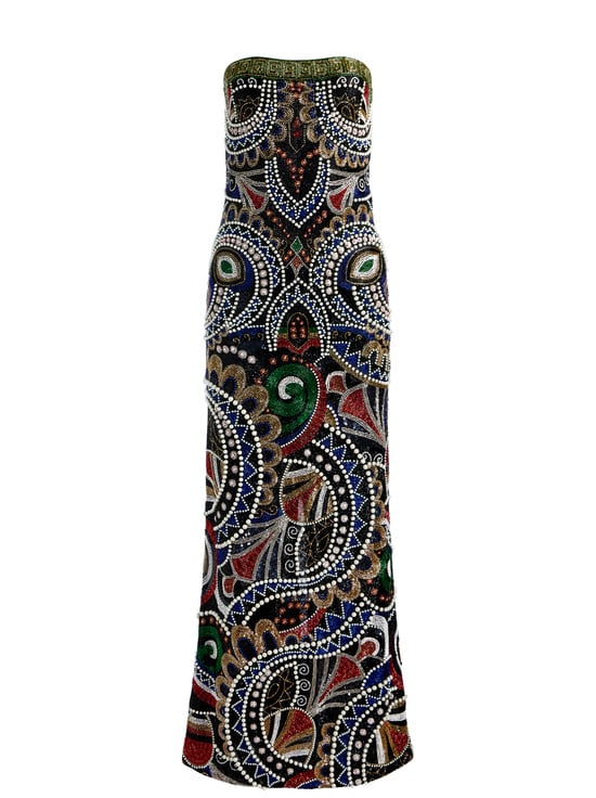 BLACK/MULTI-DELORA BEADED GOWN