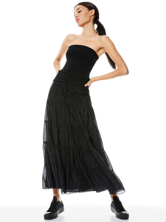 AISHA BUTTON FRONT MIDI SKIRT - BLACK image 2 - Alice And Olivia