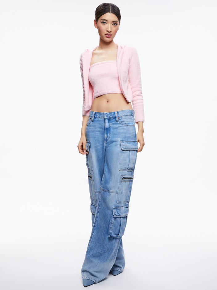 LIDELL CROPPED ZIP UP HOODIE + ALISON TUBE TOP SWEATER- PETAL - 