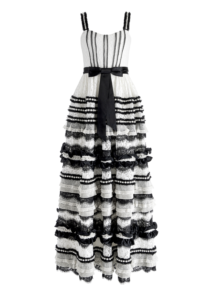 DENITA BUSTIER RUFFLE GOWN - CREAM/BLACK image 5 - Alice And Olivia