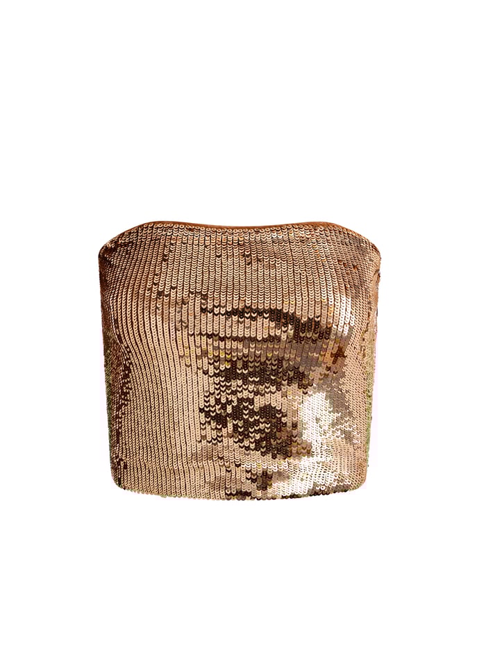 VIVI SEQUIN CROPPED TOP - TAN/BRONZE image 5 - Alice And Olivia