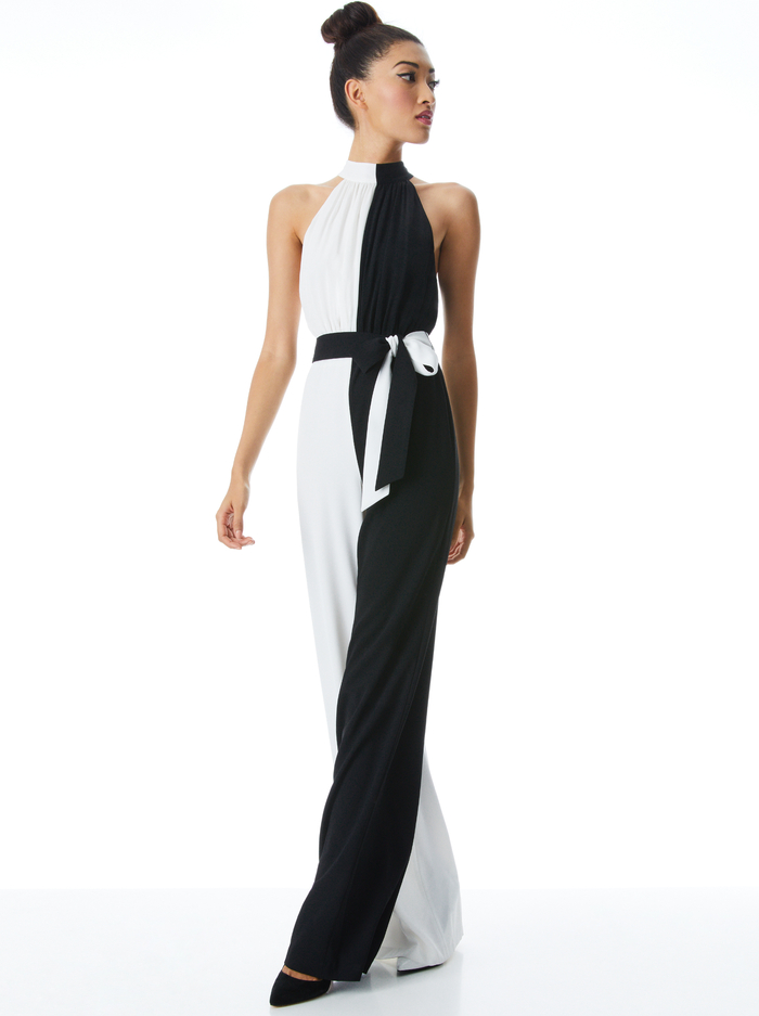 THELMA HALTERNECK JUMPSUIT - BLACK/OFF WHITE image 4 - Alice And Olivia