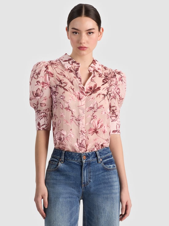 MYSTIC GARDEN ENGLISH ROSE-WILLA PUFF SLEEVE BLOUSE