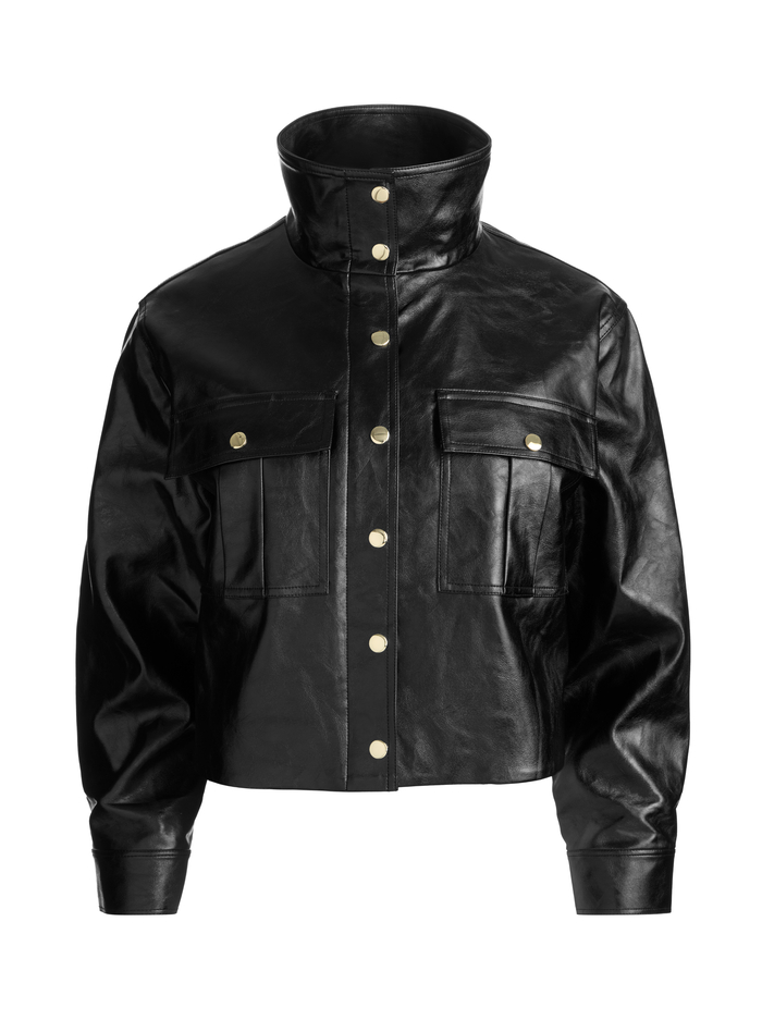JAMES VEGAN FUNNEL NECK PARKA - BLACK image 5 - ALICE + OLIVIA