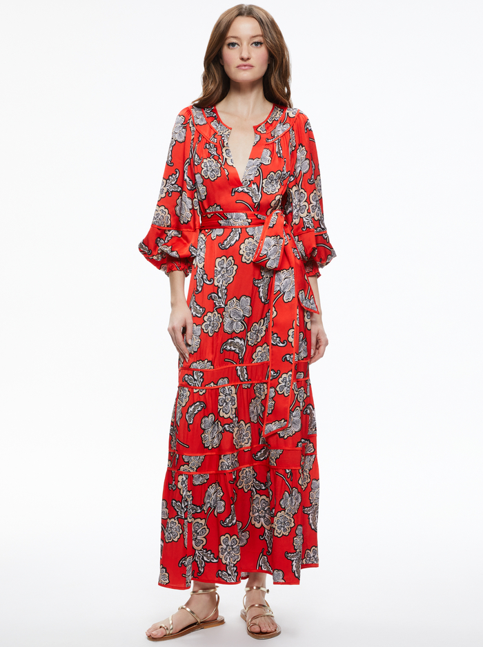 LYLA BLOUSON SLEEVE TUNIC MIDI DRESS - LANDMARK - Alice And Olivia
